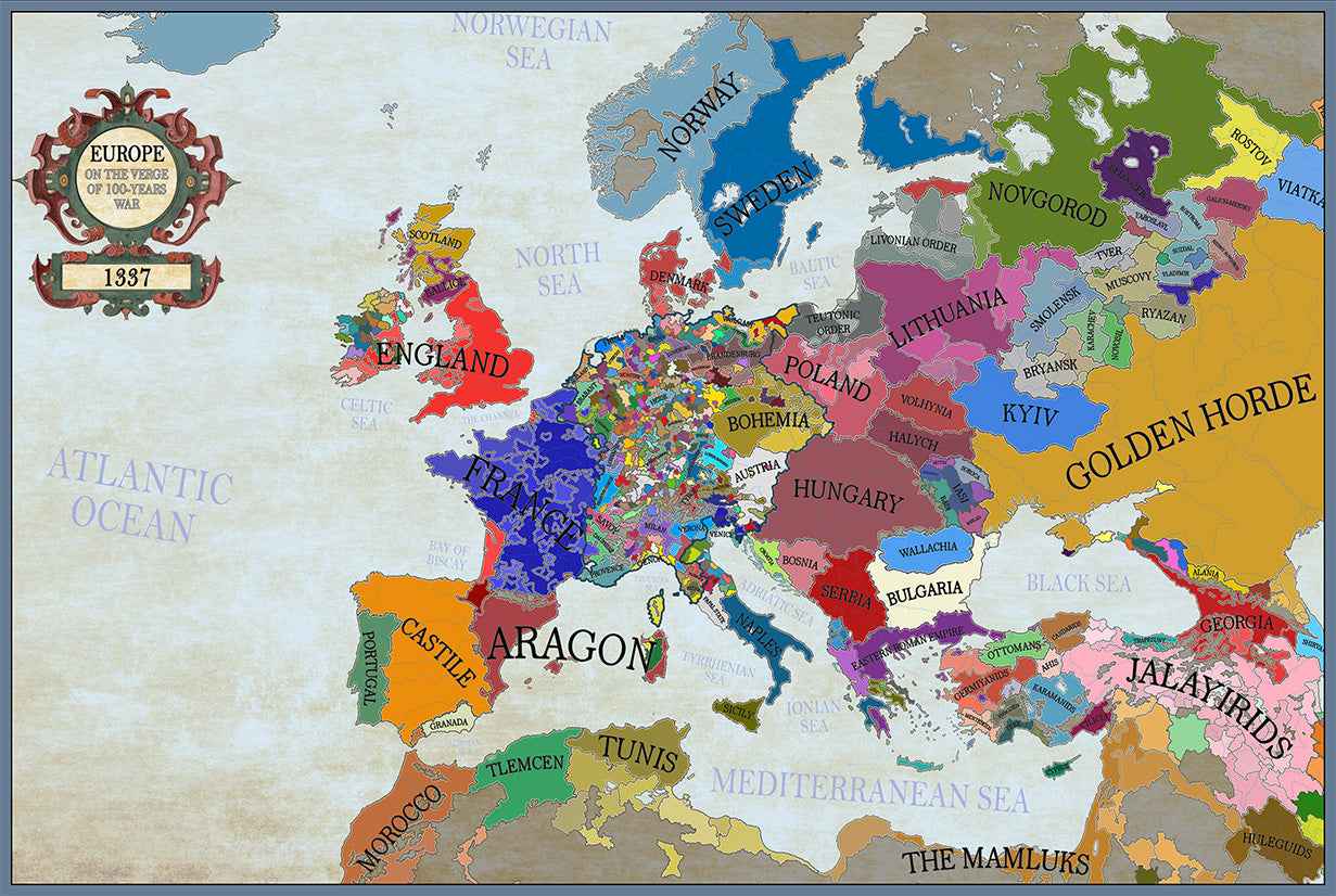 1444 Europe Map Print – Post-Varna Medieval Political Map